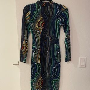 Women’s abstract print multi-color mid dress